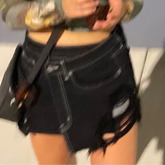 LF Carmar SZ 26 wrap crossover denim distressed mini skirt in black - Picture 10 of 10